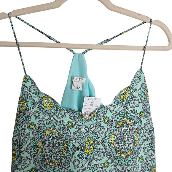 J Crew Tank Top Cami Tank Top Women 10 Green Medallion Print Scallop Top NWT - Picture 2 of 9